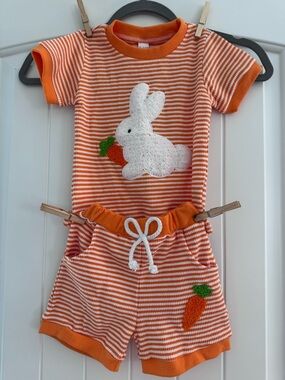 Orange & White Striped Bunny Short Set 6-12 month NWOT